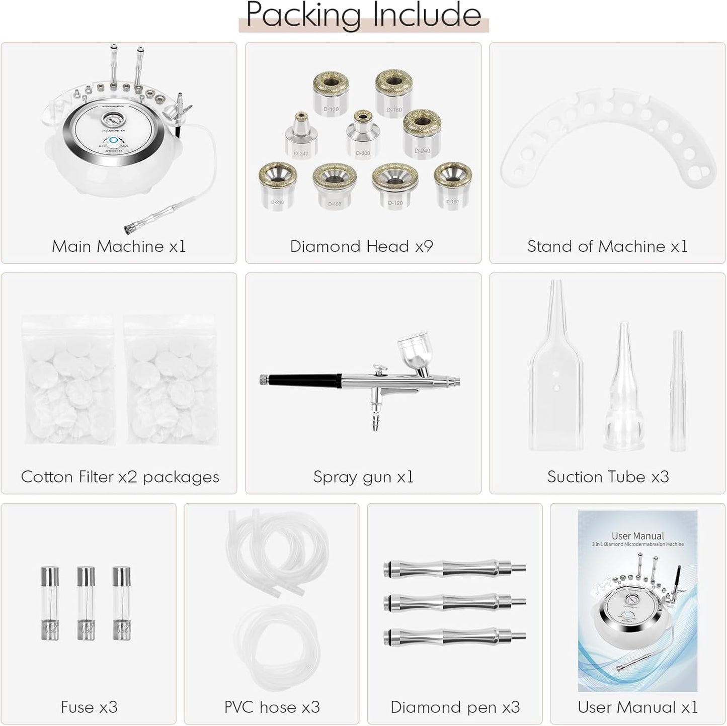 3 in 1 Diamond Face Machine for Facial Skin Care, Professional Suction Power Facial Device Equipment, 65-68Cmhg Facial Skin Care Salon Equipment