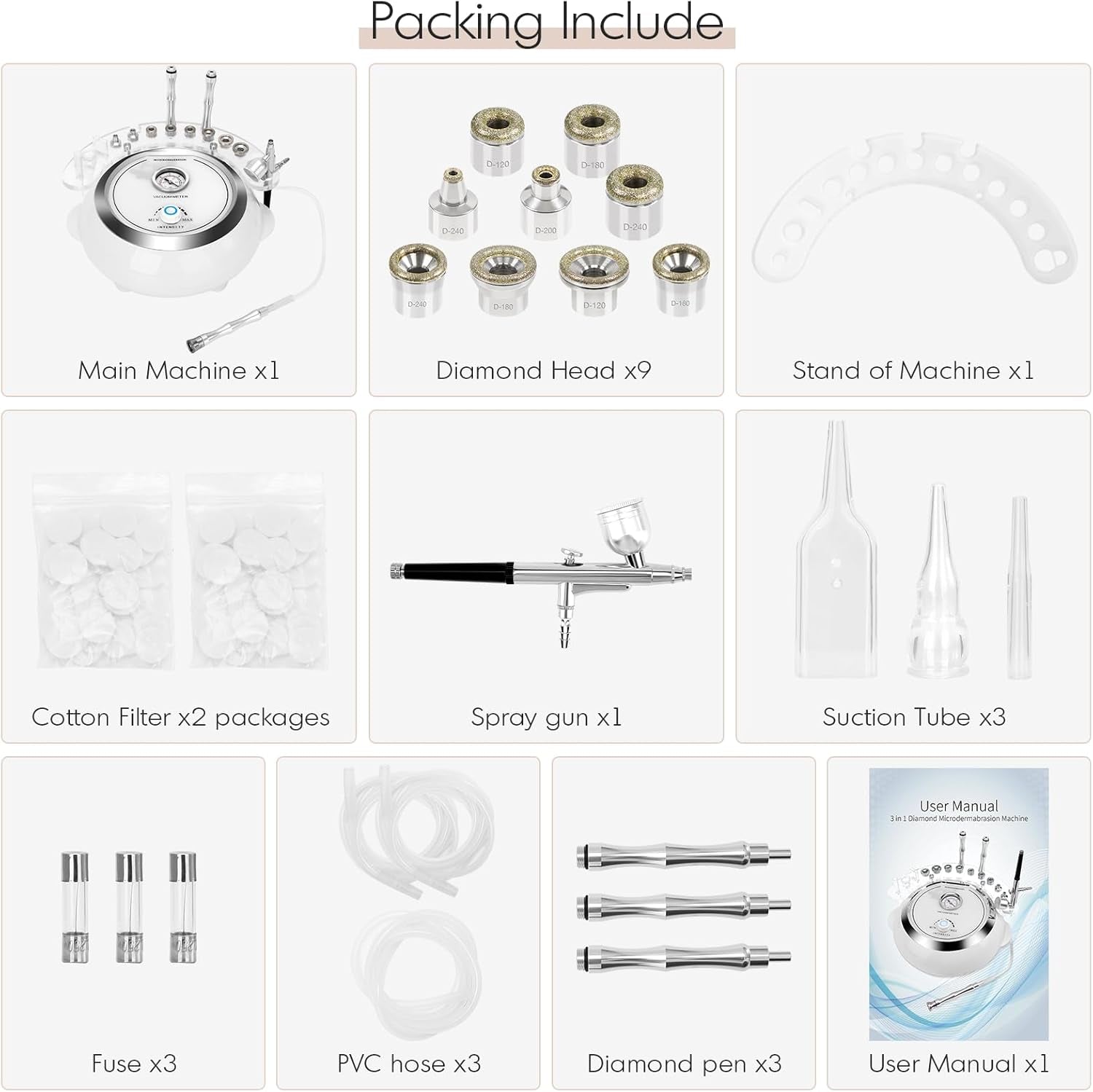 3 in 1 Diamond Face Machine for Facial Skin Care, Professional Suction Power Facial Device Equipment, 65-68Cmhg Facial Skin Care Salon Equipment