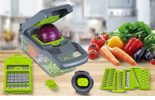 1Pc Green Black 12 in 1 Multifunctional Vegetable Slicer Cutter Shredders Slicer with Basket Fruit Potato Chopper Carrot Grater